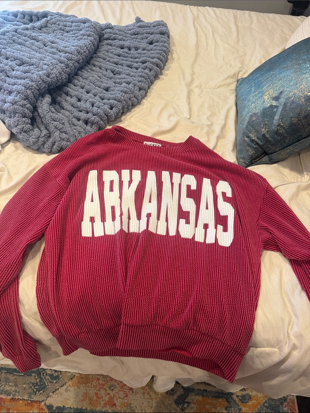 BUCKETLIST Maroon Crewneck Sweater with White Arkansas Lettering